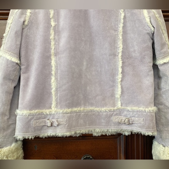 Wilsons Leather Maxima Suede Lavender Faux Fur Trim Lining Jacket 90s Y2K Size S - Picture 7 of 16
